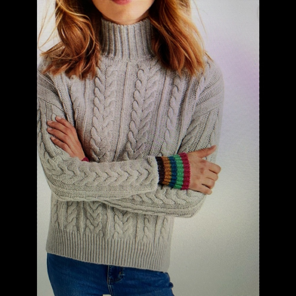 Boden stripe cuff gray sweater
